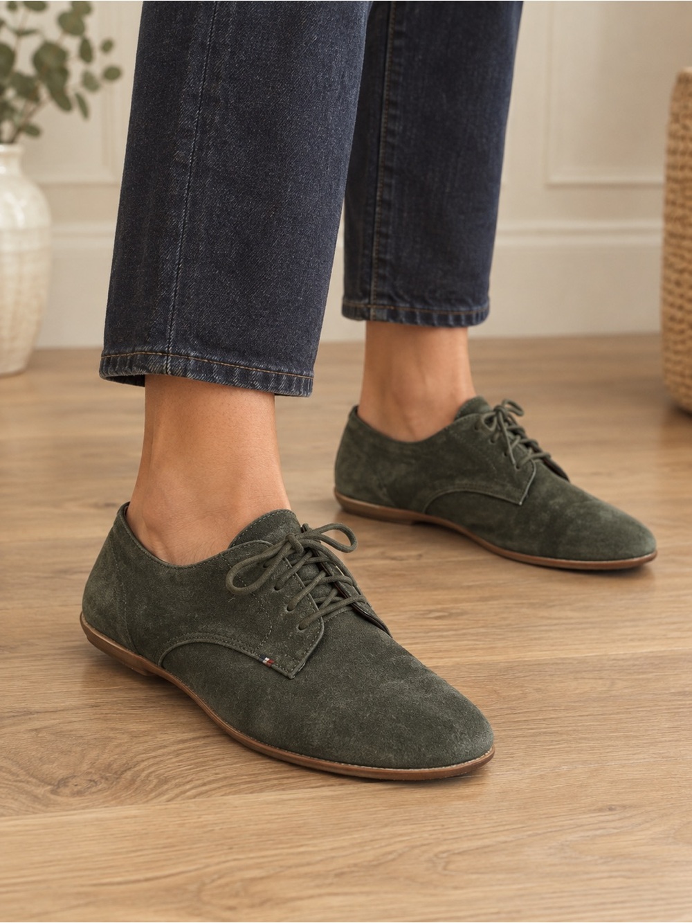 Tommy Hilfiger Suede Lace-Up Shoes in Olive Green